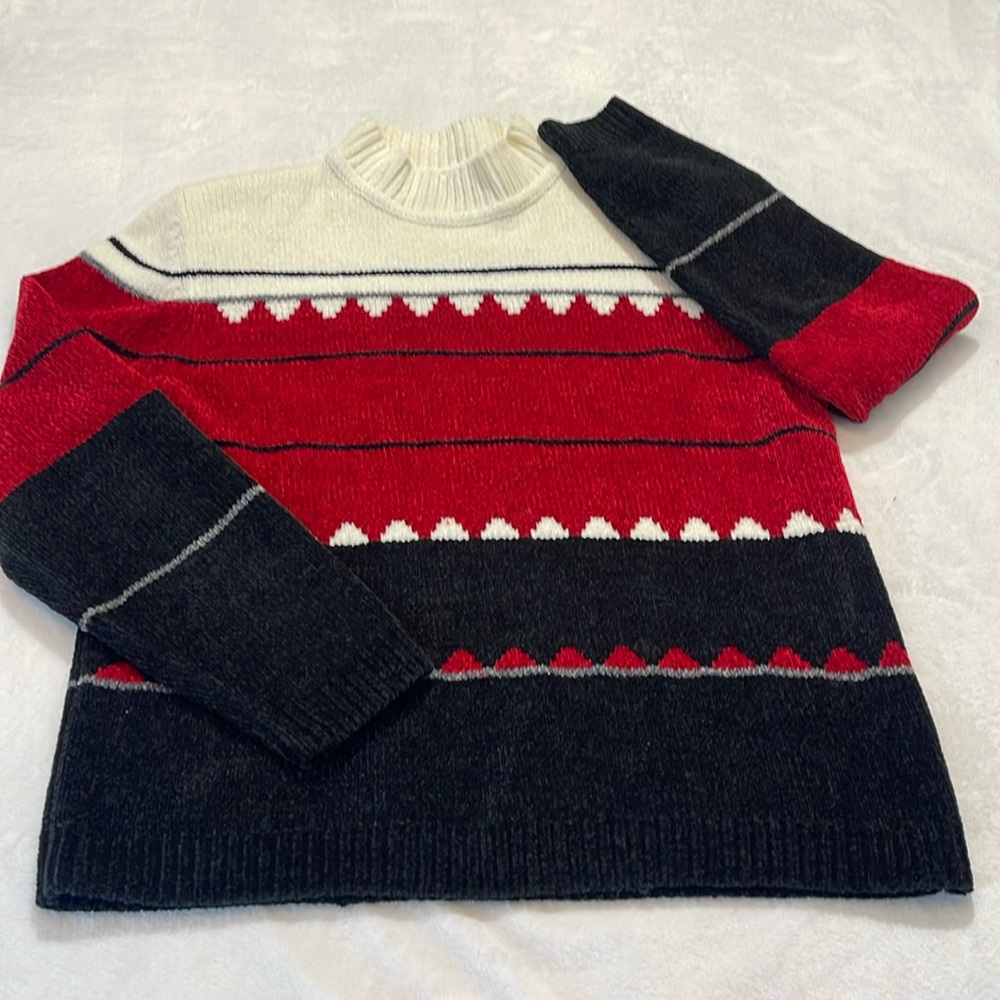ALFRED DUNNER SIZE SMALL WOMENS PULLOVER SWEATER, DARK RED , BLACK , WHI…